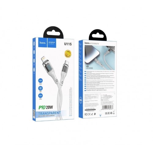 Кабель Hoco U115 Iphone 100w с дисплеем серый