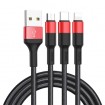 Кабель hoco X26 Xpress Lightning+Micro-USB+Type-C - Черно/Красный рис. 1